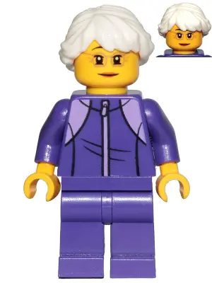 Grandmother - Dark Purple Tracksuit, White Hair, Glasses