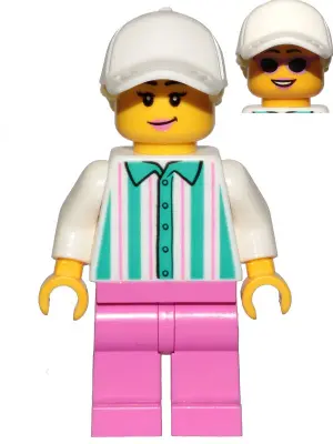 Ice Cream Vendor - Female, White Shirt with Dark Turquoise Stripes, Dark Pink Legs, White Cap with B