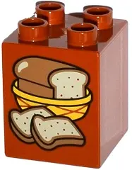 Dark Orange Duplo, Brick 2 x 2 x 2 with Loaf of Bread in Basket and 2 Slices Pattern