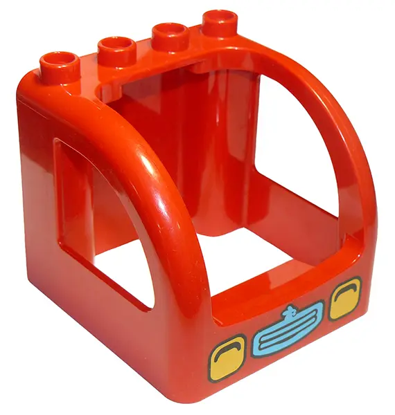Red Duplo Cabin 4 x 4 x 3 with Yellow Headlights and Medium Azure Grille Pattern
