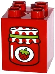Red Duplo, Brick 2 x 2 x 2 with Strawberry Jam Jar Pattern