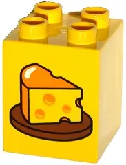 Yellow Duplo, Brick 2 x 2 x 2 with Wedge of Cheese on Plate Pattern