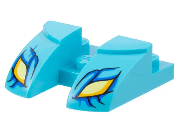 Medium Azure Wedge 3 x 3 Curved with Cutout with Bright Light Yellow and Bright Light Orange Dragon 