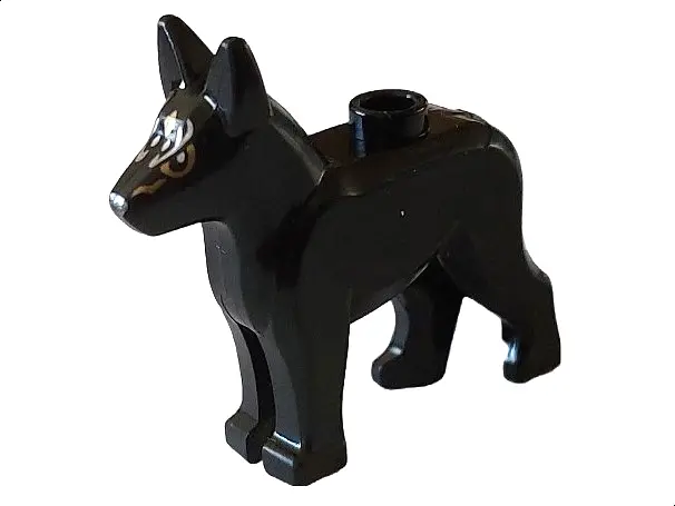 Black Dog, Alsatian / German Shepherd with White Eyes with Gold Outline and Silver Muzzle and Lines 