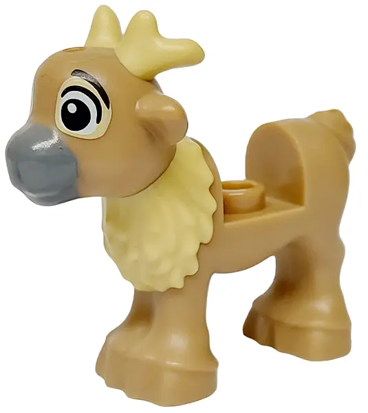 Dark Tan Reindeer, Fawn with Molded Short Tan Antlers and Fur and Printed Black Eyes and Eyebrows, T