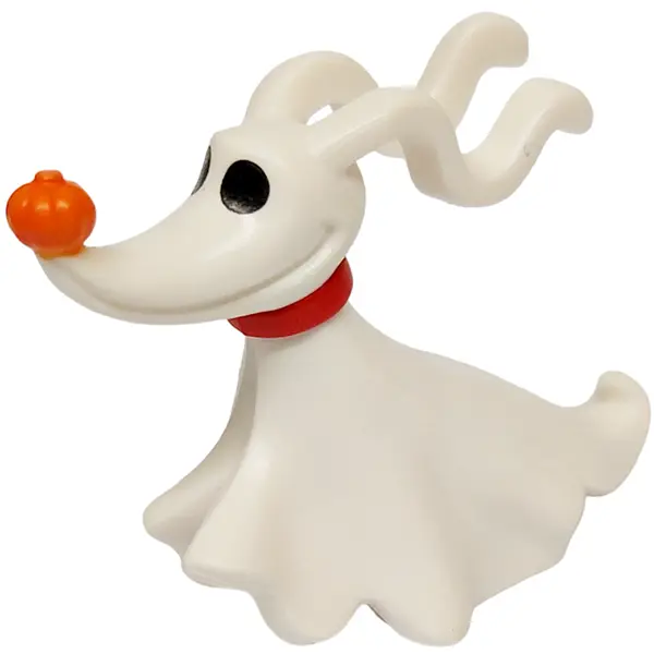 White Dog, Disney with Molded Red Collar and Printed Black Eyes and Orange Pumpkin Nose Pattern (Zer