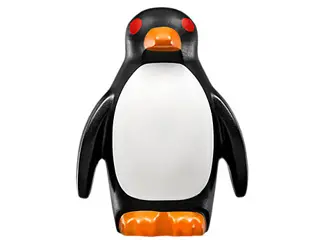 Black Penguin with Flippers and Stud on Back with Orange Beak and Feet, White Stomach and Red Eyes P