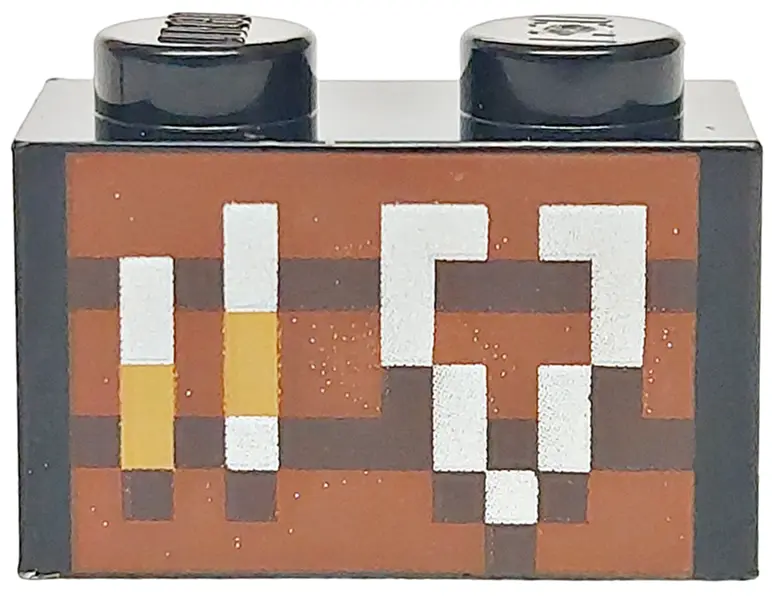 Black Brick 1 x 2 with Reddish Brown and Dark Brown Pixelated Smithing Table with Medium Nougat and 