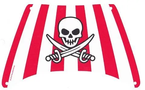 White Cloth Sail 28 x 18 Bottom with Red Stripes, Skull and Crossed Swords Pattern