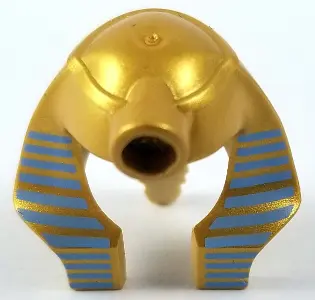 Tan Minifigure, Headgear Headdress Mummy with Medium Blue Stripes on Metallic Gold Surface Pattern