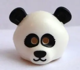 White Minifigure, Headgear Mask Bear Rounded with Panda Black Eye Patches, Ears, Nose, and Mouth Pat