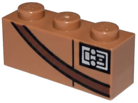 Medium Nougat Brick 1 x 3 with Reddish Brown Strap and Silver Badge Pattern (BrickHeadz Lando Calris