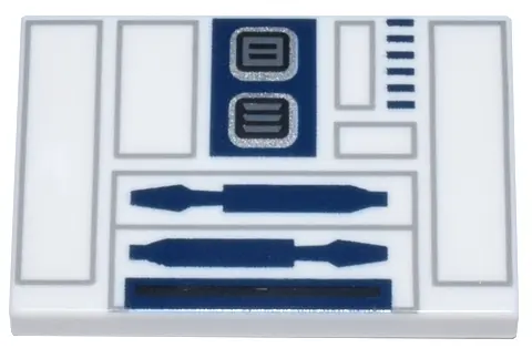 White Tile 2 x 3 with Light Bluish Gray Rectangles, Dark Blue and Dark Bluish Gray Panels and Slots 