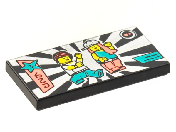 Black Tile 2 x 4 with Dancefloor, Silver Sunburst, 2 Dancers Pattern