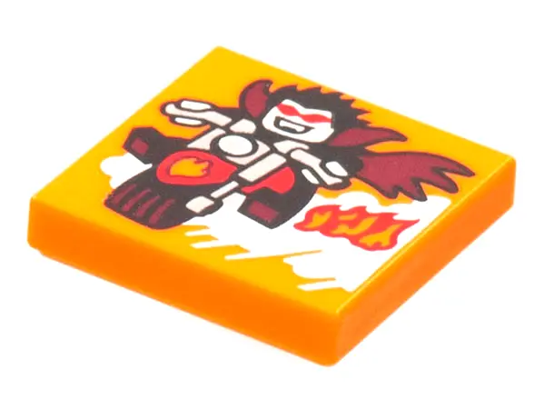 Orange Tile 2 x 2 with BeatBit Album Cover - Vampire on Motorcycle Pattern