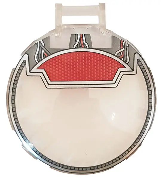 Trans-Clear Dish 6 x 6 Inverted with Bar Handle with Wires and Red Panel Pattern