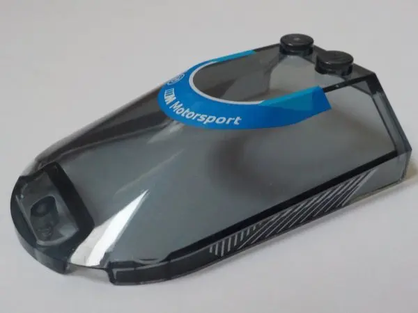 Trans-Black Windscreen 6 x 4 x 1 1/3 Canopy Sloped Sides with White BMW Logo and 'Motorsport' on Blu