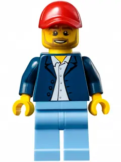 Race Official - Male, Dark Blue Blazer over White Button Down Shirt, Medium Blue Legs, Red Cap with 