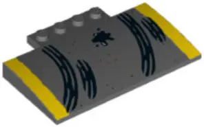 Dark Bluish Gray Slope, Curved 5 x 8 x 2/3 with 4 Studs with Yellow Stripes, Skidmarks and Oil Splot