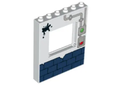 White Panel 1 x 6 x 6 with Window with Pipe, Dark Blue Brickwall and Oil Splash Pattern