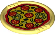 Bright Light Yellow Duplo Utensil Disk with Pizza with Salami, Peppers and Olives Pattern