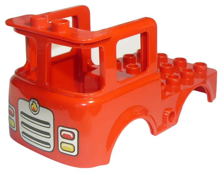 Red Duplo Cabin Truck 4 x 8 x 3 1/2 with Silver Grille, Fire Badge, and Lights Pattern