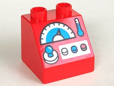 Red Duplo, Brick 2 x 2 x 1 1/2 Slope 45 with Joystick, Gauges and Buttons Pattern