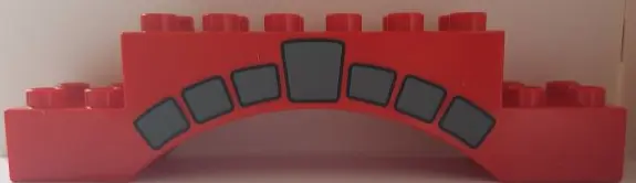 Red Duplo, Brick 2 x 10 x 2 Arch with Dark Bluish Gray Stonework Pattern