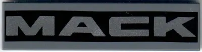 Dark Bluish Gray Tile 1 x 4 with Silver 'MACK' on Black Background Pattern