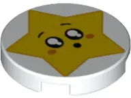 White Tile, Round 2 x 2 with Bottom Stud Holder with Star Face, Round Mouth, Black Eyes with White P