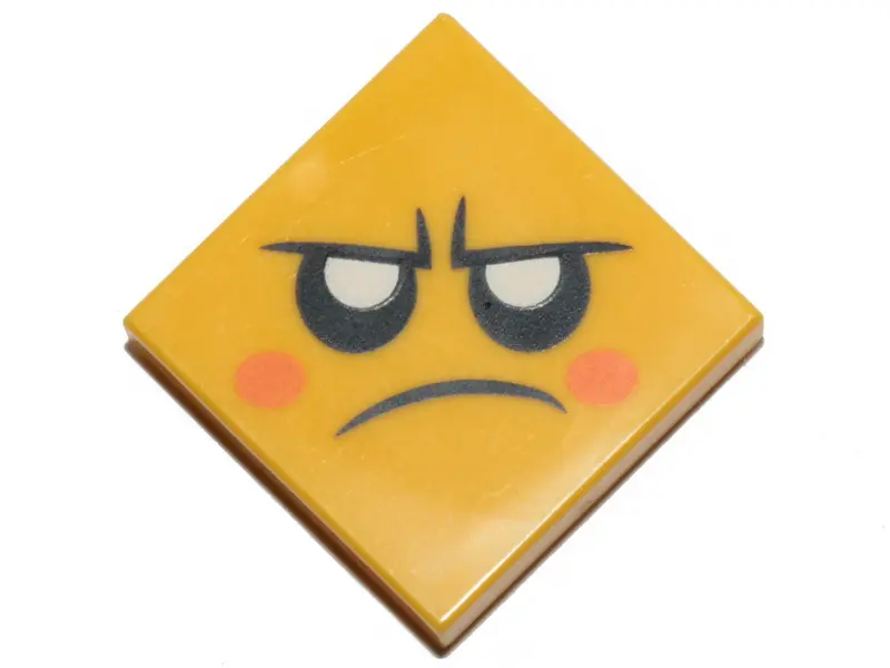 Yellow Tile 2 x 2 with Face, Angry, Black Eyes with White Pupils, Orange Cheeks Pattern