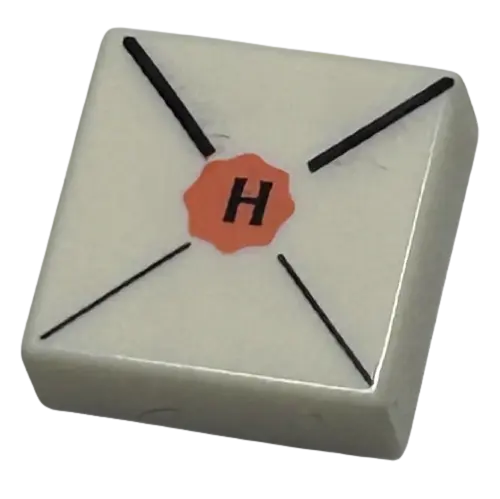 White Tile 1 x 1 with Envelope with Black Capital Letter H on Coral Wax Seal Pattern (HP Hogwarts Ma