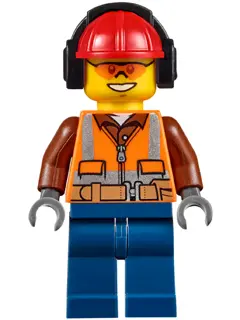Construction Worker - Male, Orange Safety Vest, Reflective Stripes, Reddish Brown Shirt, Dark Blue L