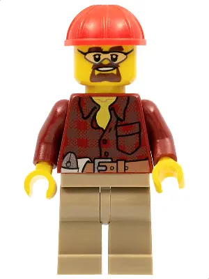 Flannel Shirt with Pocket and Belt, Dark Tan Legs, Red Construction Helmet, Safety Goggles