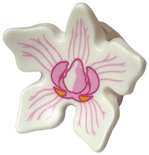 White Minifigure, Headgear Hood with 5 Large Petals with Bright Pink and Dark Pink Orchid Flower Pat