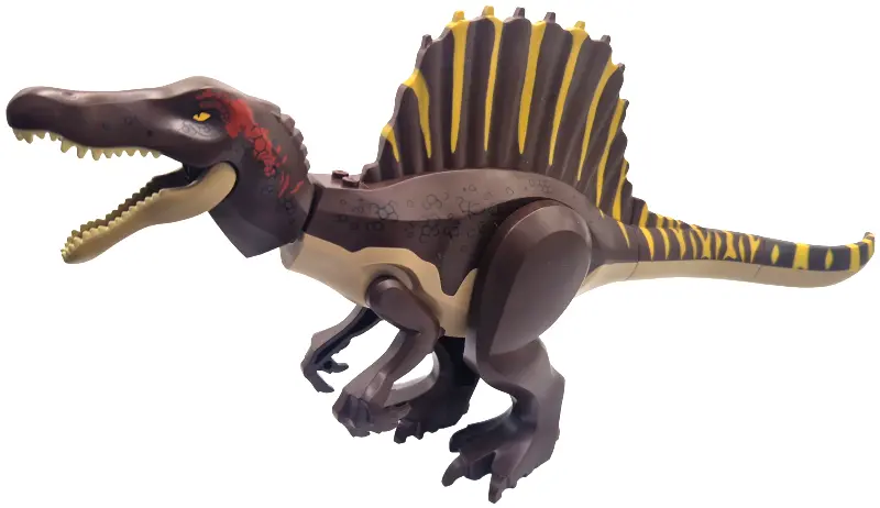 Tan Dinosaur Spinosaurus with Dark Brown Back and Bright Light Orange Stripes