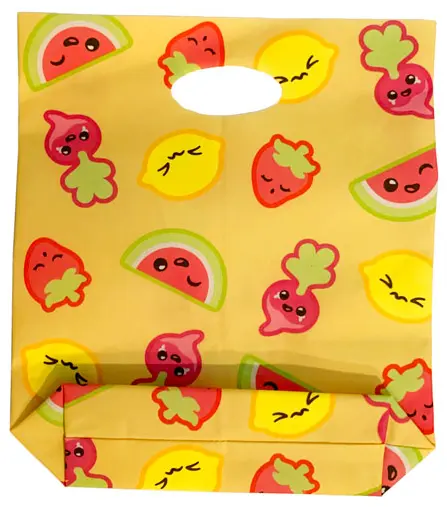 Duplo, Cloth Shopping Bag with Lemons, Radishes, Strawberries, and Watermelon Slices with Faces Patt