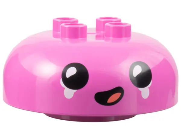 Dark Pink Duplo, Brick Round 4 x 4 Dome Top with 2 x 2 Studs with Black Eyes and Mouth, Coral Tongue
