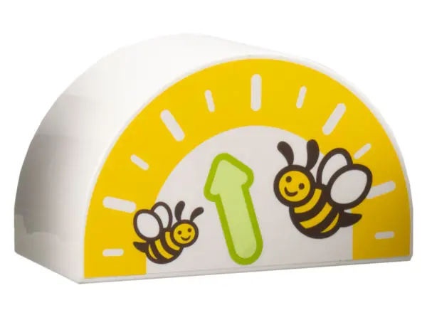 White Duplo, Brick 2 x 4 x 2 Slope Curved Double with Yellow Gauge, Yellowish Green and Lime Arrow, 