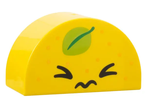 Yellow Duplo, Brick 2 x 4 x 2 Slope Curved Double with Bright Light Orange Spots, Lime and Green Lea
