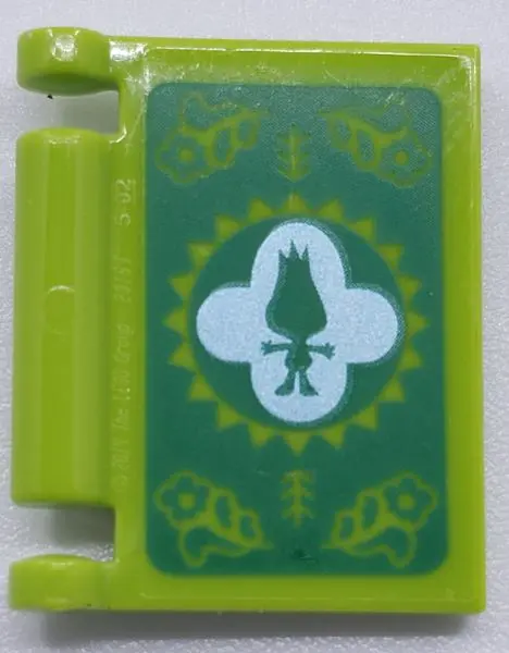 Lime Minifigure, Utensil Book Cover with Green Troll Silhouette on White, Flowers on Green Backgroun