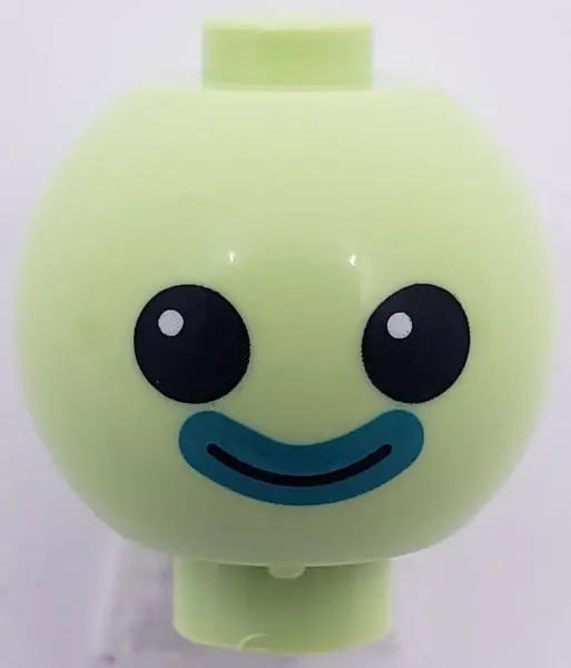 Yellowish Green Brick, Round 2 x 2 Sphere with Stud / Robot Body with Black Eyes and Dark Azure Mout