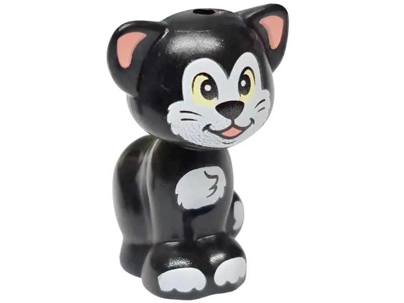 Cat, Friends Style, Sitting with Bright Light Yellow Eyes, Coral Inner Ears and Tongue, White Face, 