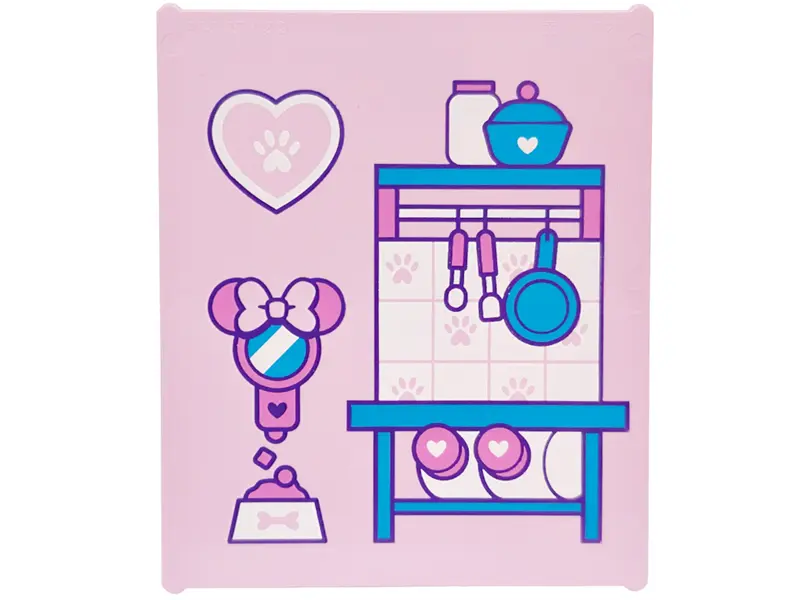 Pink Glass for Window 1 x 6 x 6 Flat Front with Dark Pink, Dark Azure and White Pet Bowl, Mirror, He