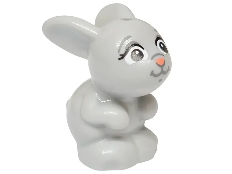Bluish Gray Bunny / Rabbit, Friends Style, Sitting with White Eyes, Black Eyebrows, Coral Nose, Dark