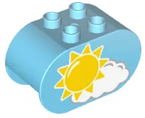 Medium Azure Duplo, Brick 2 x 4 x 2 Rounded Ends with Sun and Cloud and Rain Cloud Pattern