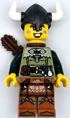 Viking Archer - Male, Olive Green Tunic, Dark Orange Legs with Loincloth, Pearl Dark Gray Helmet, Qu