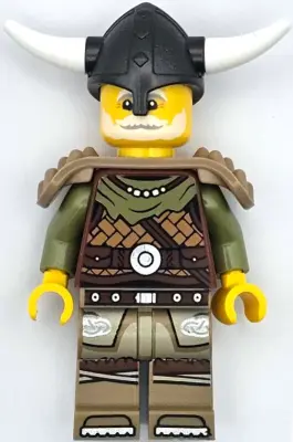 Viking Chieftain - Male, Leather Armor, Dark Tan Legs with Tunic, Pearl Dark Gray Helmet, Shoulder A