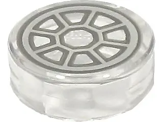 Trans-Clear Tile, Round 1 x 1 with Dark Bluish Gray and Light Bluish Gray SW 8 Spoke Radial TIE Figh