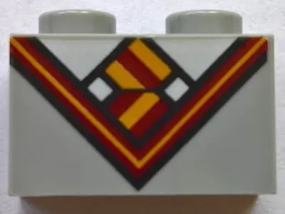 Light Bluish Gray Brick 1 x 2 with Bright Light Orange and Dark Red V-Neck Collar and Tie and White 